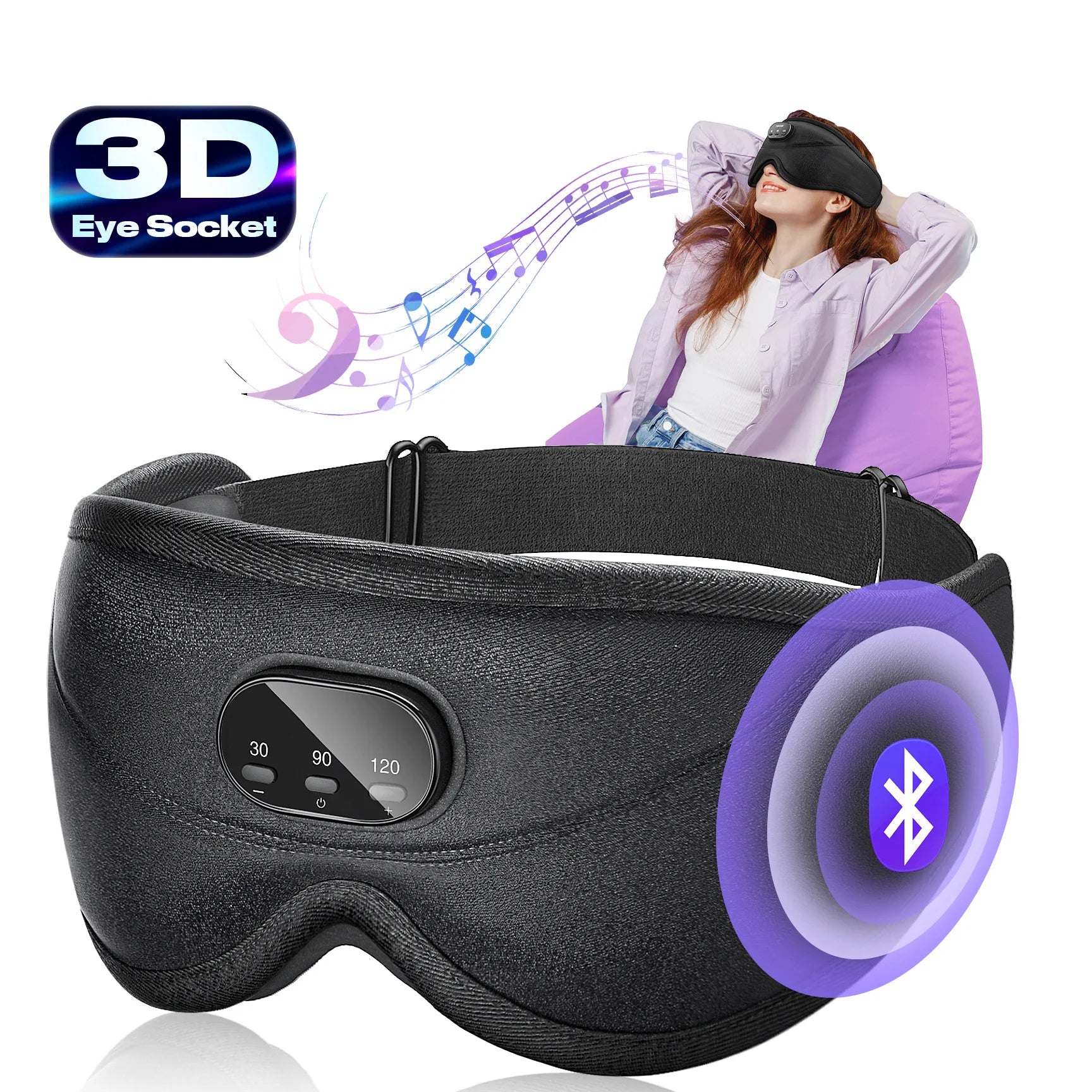 3D Bluetooth Sleeping Mask Headphones Eye Mask Comfortable Wireless Music Sleep Mask Noise Reduction Blackout Sleeping Mask
